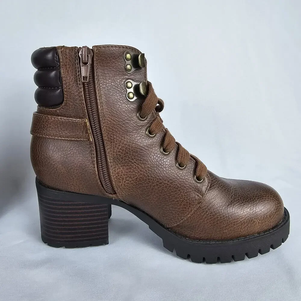 MIA Annamaria Combat Boots, Brown, Block Heel, Girl's Size 7
